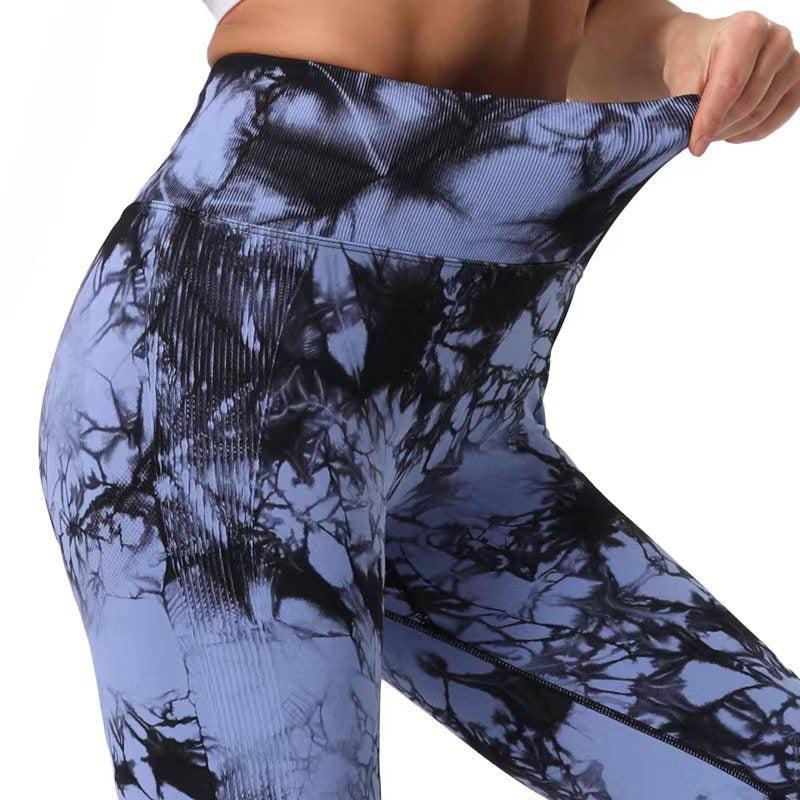 Cheky - Fashion Tie Dye Printed Leggings High Waist Hip Lifting Tight Fitness Sports Yoga Pants For Women