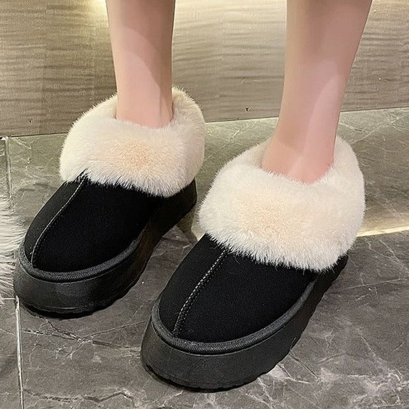 Cheky - Women's Fur Mouth Short Tube Wrapped Cotton Slippers