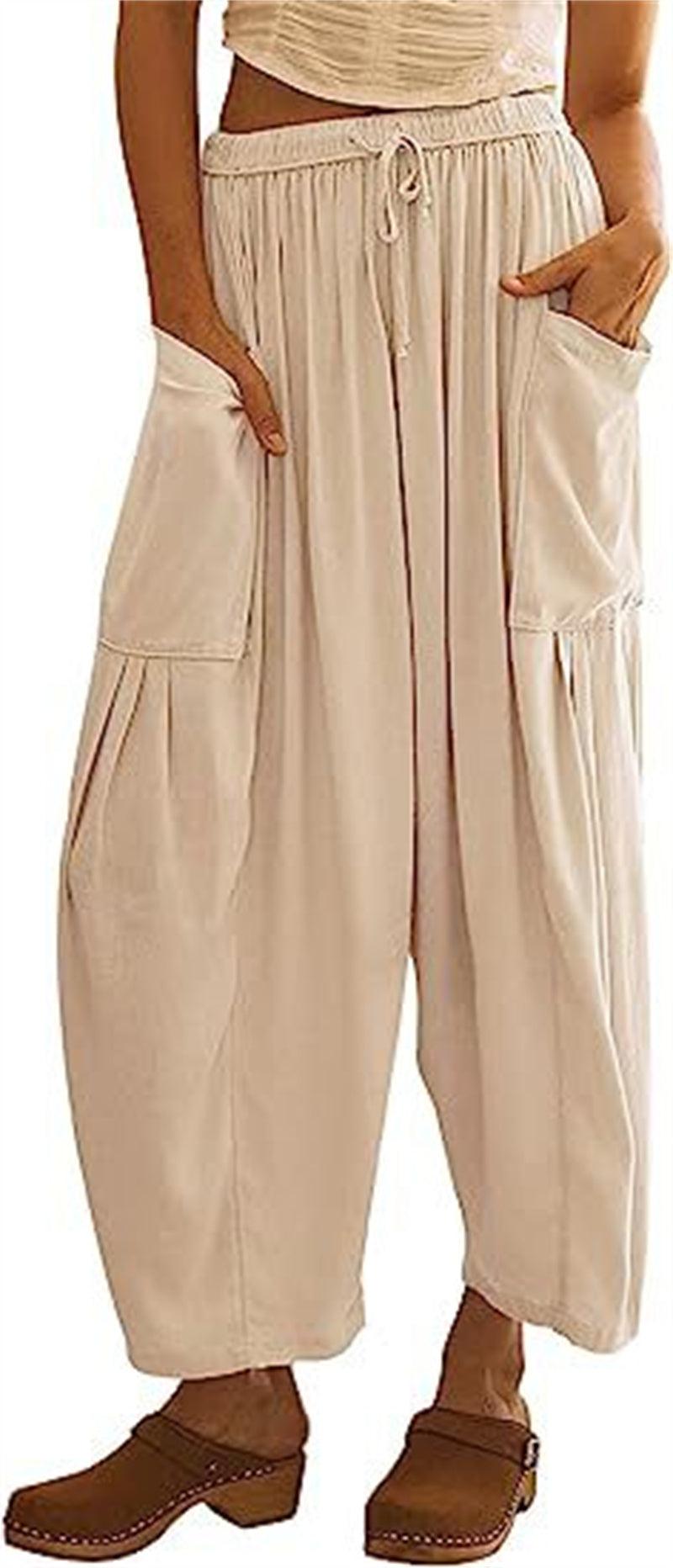 Cheky - Fashion Wide Leg Pants Summer Loose Elastic High Waist Pleated Trousers Solid Color Womens Clothing