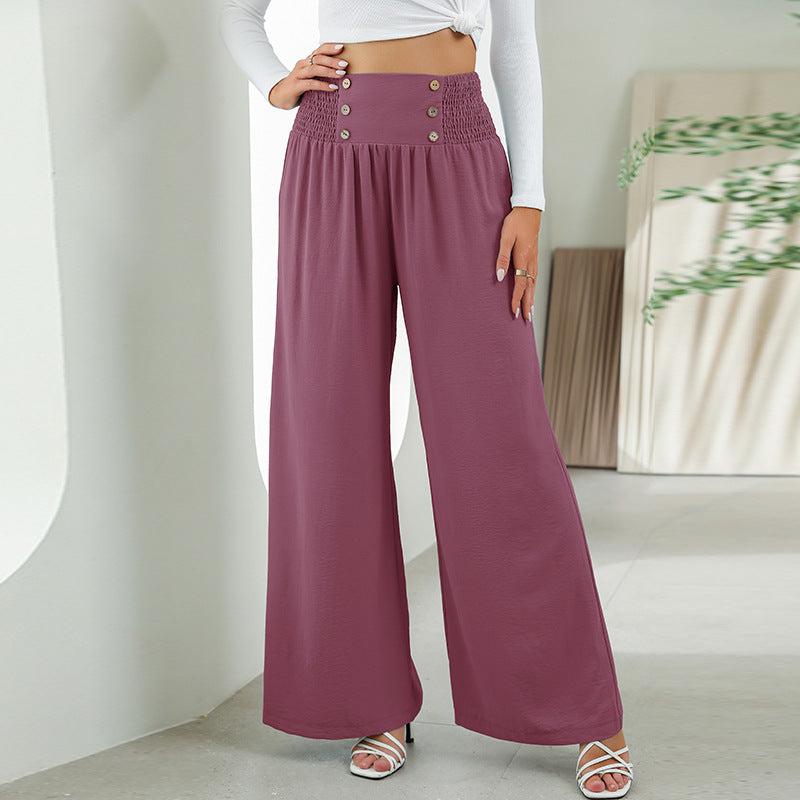 Cheky - Fashion Straight Wide Leg Pants Elastic High Waist Casual Trousers For Women