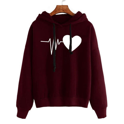 Cheky - Heart Print Streetwear Hoodies Women Sweatshirt Spring Autumn Long Sleeve Hoodie Clothes