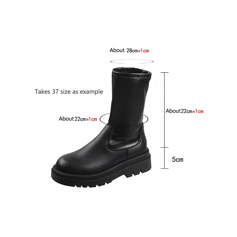 Cheky - Thick Sole Knee High Boots For Women Chunky Heel Black Long Boots Leather Knight Boots Fashion Winter Shoes