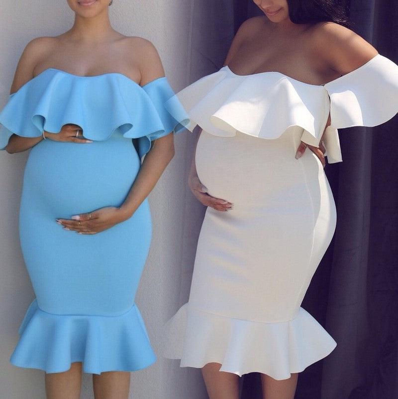 Cheky - Women Elastic Pregnant Women Ruffles Dress