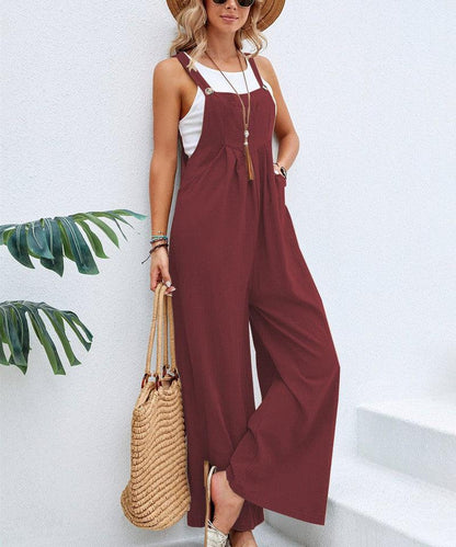 Cheky - Women Long Bib Pants Overalls Casual Loose Rompers Jumpsuits With Pockets