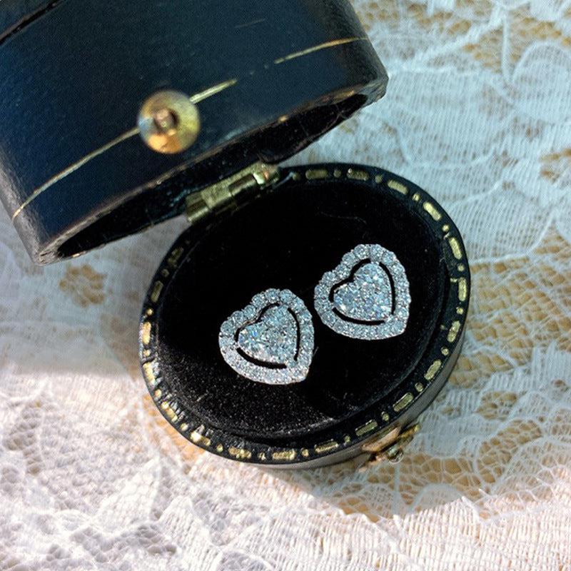 Cheky - Rhinestone Love Stud Earrings For Women Temperament Fashion Heart-shape Earrings