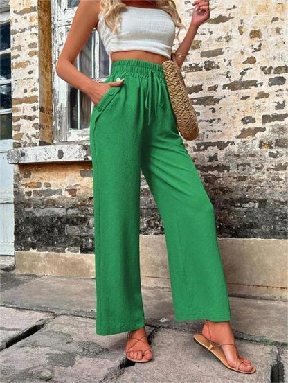 Cheky - New Casual Pants With Pockets Elastic Drawstring High Waist Loose Trousers For Women