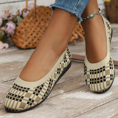 Cheky - Fashion Plaid Print Flats Shoes New Fashion Casual Breathable Slip On Round-toe Mesh Shoes For Women