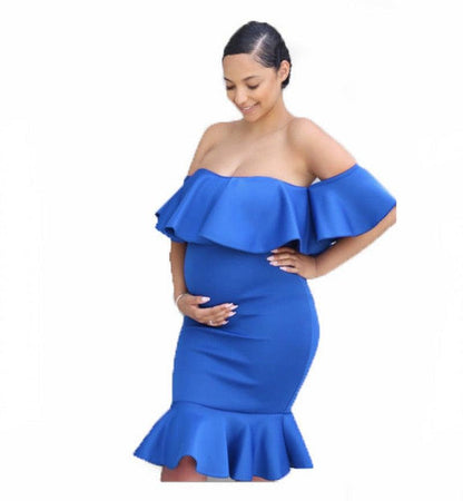 Cheky - Women Elastic Pregnant Women Ruffles Dress