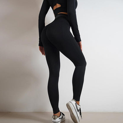 Cheky - Seamless Yoga Pants Sports Gym Fitness Leggings Or Long Sleeve Tops Outfits Butt Lifting Slim Workout Sportswear Clothing