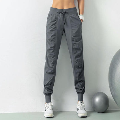 Cheky - Fashion Casual Sports Pants For Women Loose Legs Drawstring High Waist Trousers With Pockets Running Sports Gym Fitness Yoga Pants