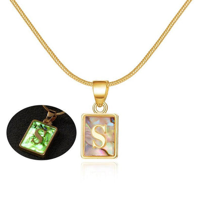 Cheky - 26 Letter Square Necklace Colorful Shell Luminous Pendant Chain Necklace For Women Temperament Ladies Jewelry