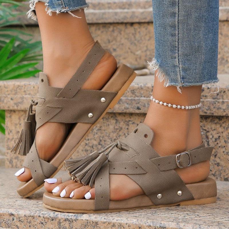 Cheky - New Tassel Rivet Buckle Sandals Summer Casual Comfortable Bohemian Beach Shoes For Women