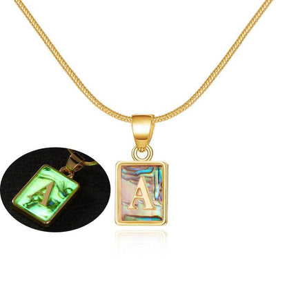 Cheky - 26 Letter Square Necklace Colorful Shell Luminous Pendant Chain Necklace For Women Temperament Ladies Jewelry