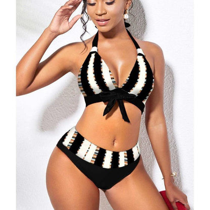 Cheky - New European and American Bikini Digital Printed Chest Knot High Waist Split Large Swimwear