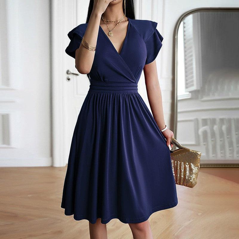 Cheky - Women's Fashionable Temperament Elegant V-neck Midi Dress