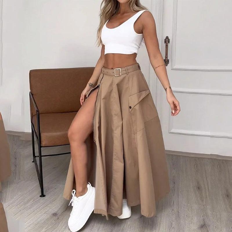 Cheky - Ladies Suit Summer New Sleeveless Solid Color Slit Two-piece Set