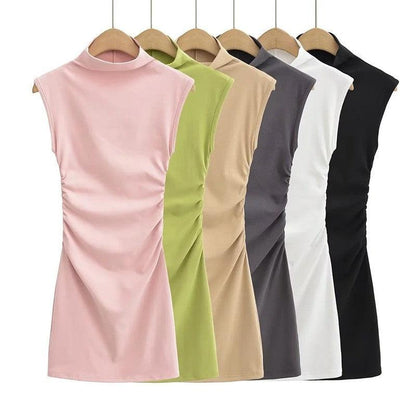 Cheky - Summer New Slim Sleeveless Tight Half Turtleneck Dress Women