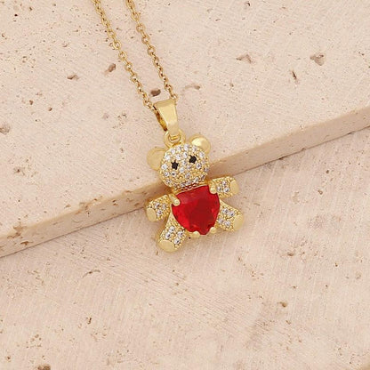 Cheky - Copper Micro Inlaid Zircon Bear Love Gem Necklace