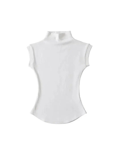 Cheky - Women Summer Sexy Turtleneck Sleeveless T-Shirts Tops Solid Slim Fit Pullovers Causal Tees Shirts Female Streetwear Basics Tees