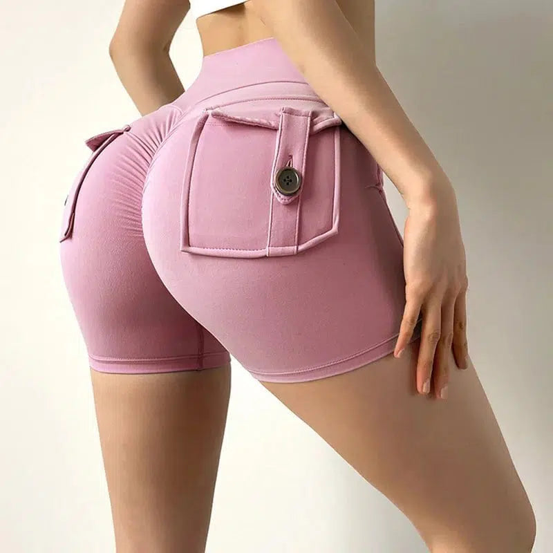 Cheky - Peach Butt Fitness Shorts Women's Exercise Three-Quarter Pants Cargo Air Dry Pocket Yoga Tight Lift Summer