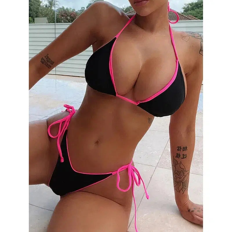 Cheky - Sexy Leopard Micro Bikini 2023 Women Swimsuit Female Swimwear Thong Bikinis Set Brazilian Halter Beach Wear Lace Up Bathing Suit