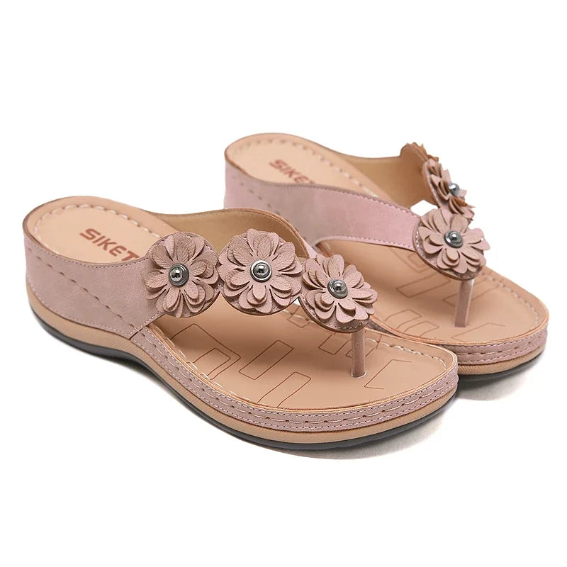 Cheky - Summer Flat Sandal for Women 5 Colors Sandales Multicolor Retro Flowers Flip-flops Women Slippers Sandalias Mujer Platform Shoes