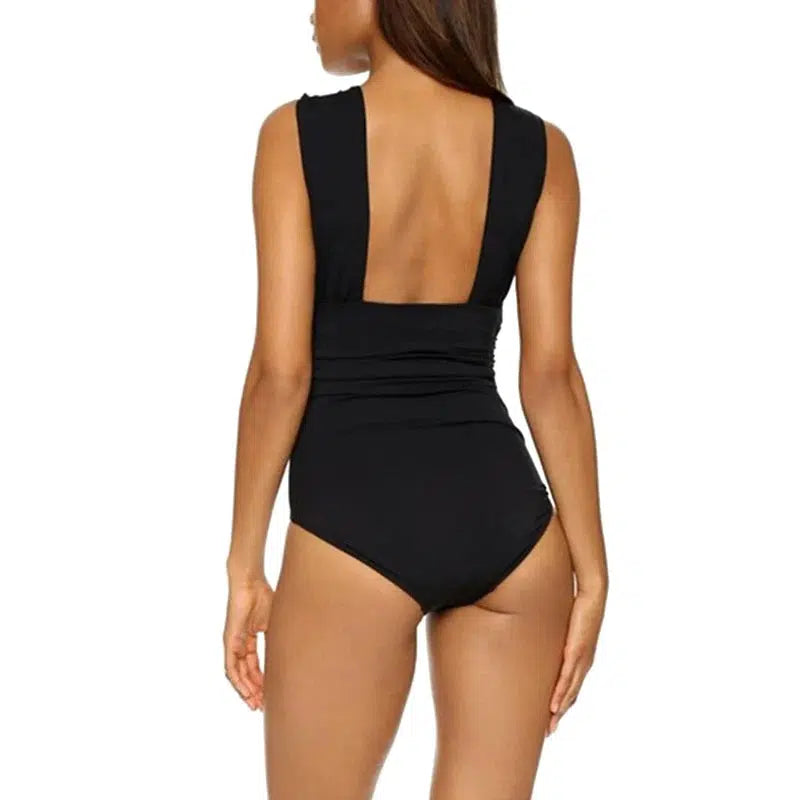 Cheky - One Piece Swimsuit Women Sexy Cross Bandage High Waist Padded Solid Backless Bikini Halter Tankini Swimwear Female Bathing Suit