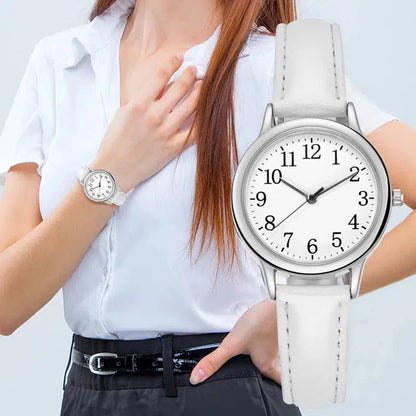 Cheky - Japan Movement Women Quartz Watch Easy to Read Arabic Numerals Simple Dial PU Leather Strap Lady Candy Color