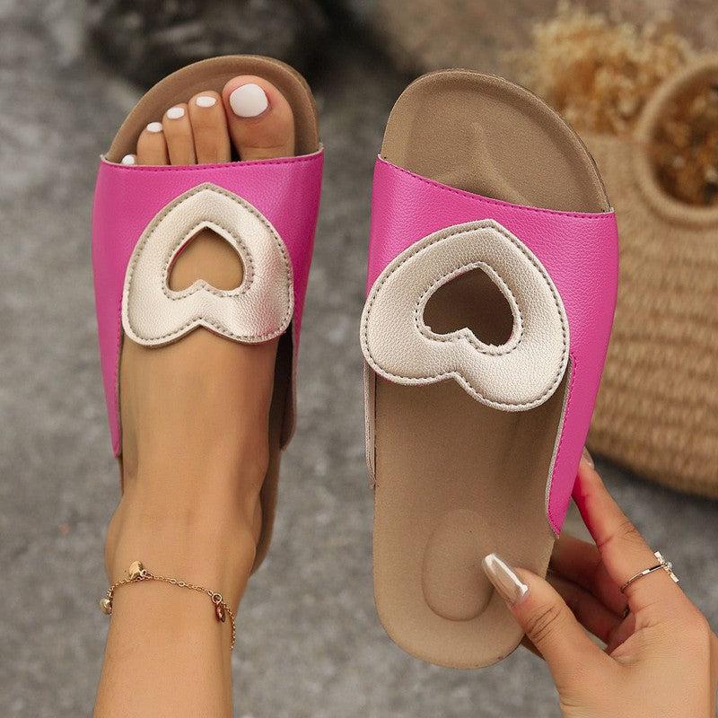 Cheky - New Hollow Love Sandals With Heart-shape Design Fashion Summer Flat Slides Shoes Casual Vacation Beach Slippers For Women