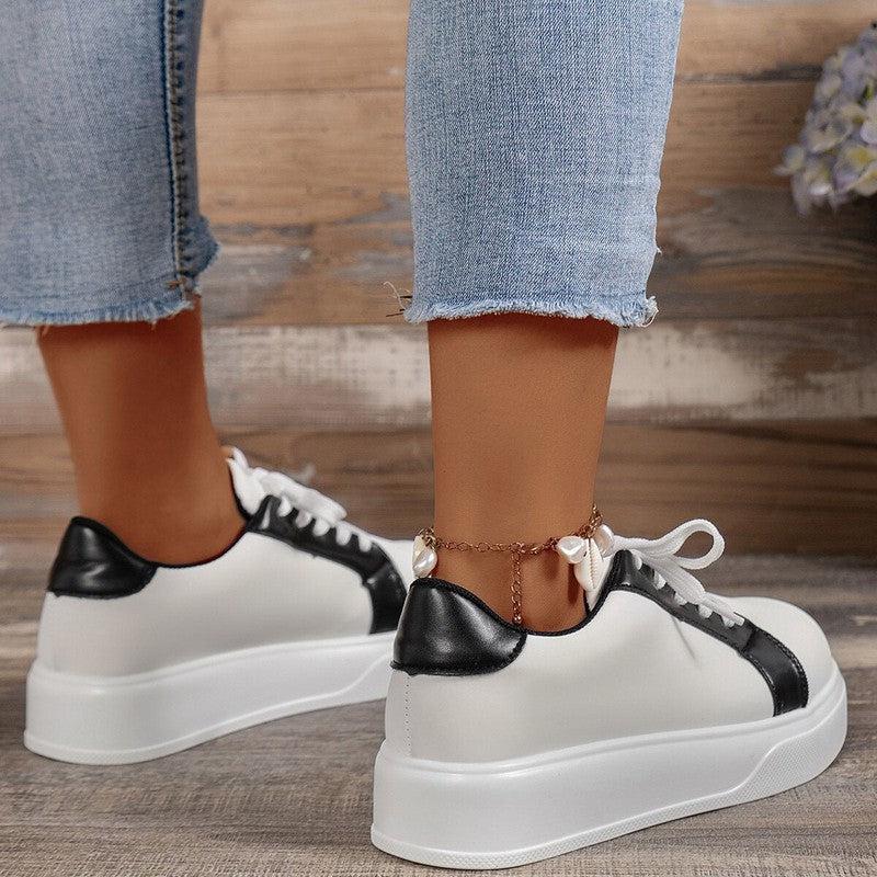 Cheky - New Lace-up Flats Women Walking Sports Skateboard Shoes Retro Fashion Casual Sneakers