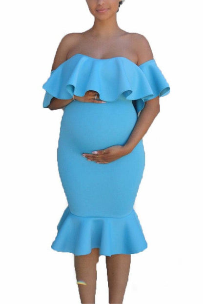 Cheky - Women Elastic Pregnant Women Ruffles Dress