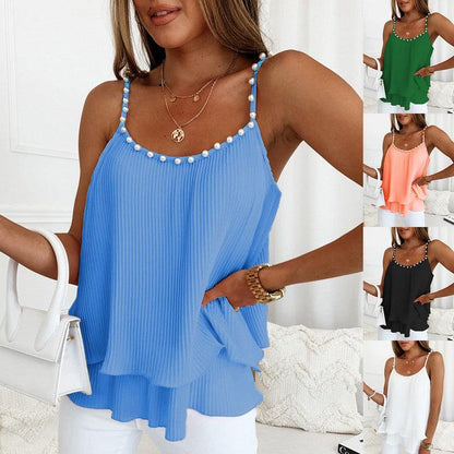 Cheky - Pearl Camisole Top Women Ruffle Loose Shirt Summer