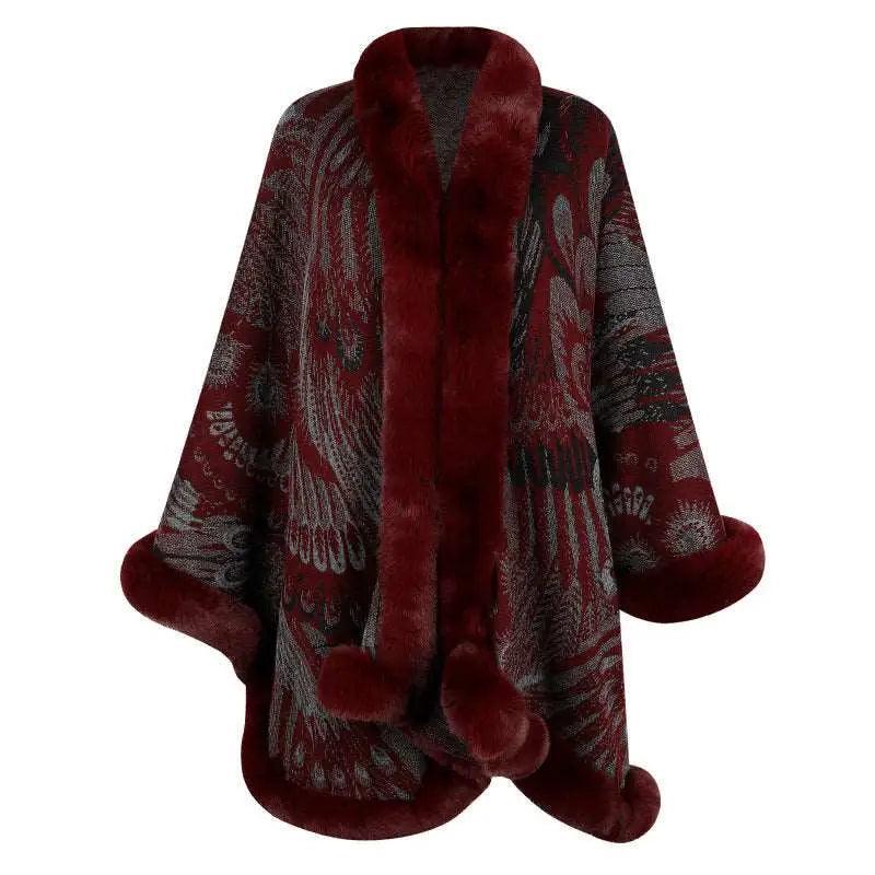 Cheky - Aristolochia Ringens Knitted Cloak For Women Thickened Warm