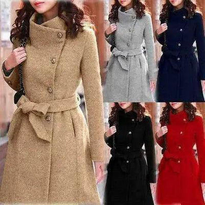 Cheky - Belted woolen coat with slim collar