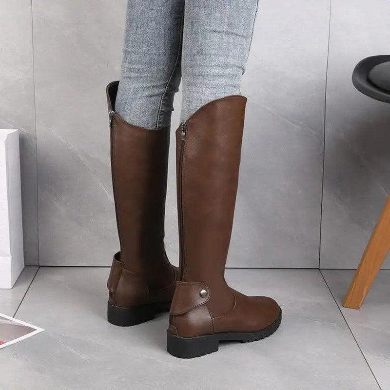 Cheky - But Knee High Thick Heel Fashion Simple Side Zipper Knight Boots Women