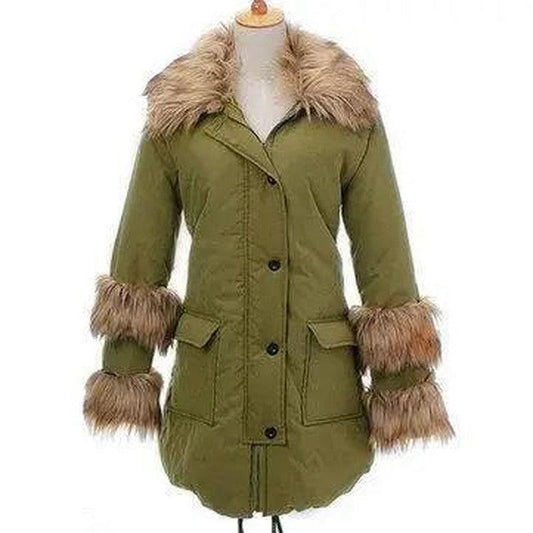 Cheky - Casual Women Hooded Long Outwear Fur Collar Long Sleeve