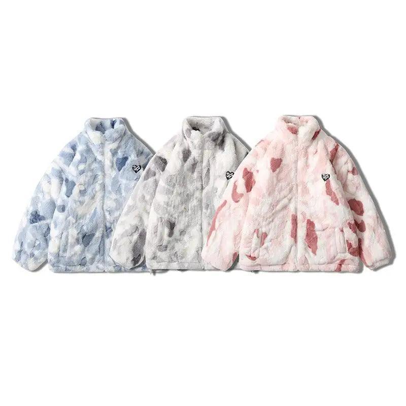 Cheky - Chaos Tie Dyed Stand Collar Cashmere Coat For Men And Women