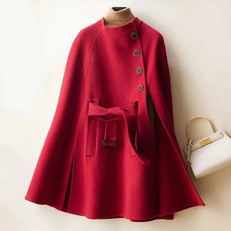 Cheky - Cloak-style Loose Wool Double-faced Woolen Coat