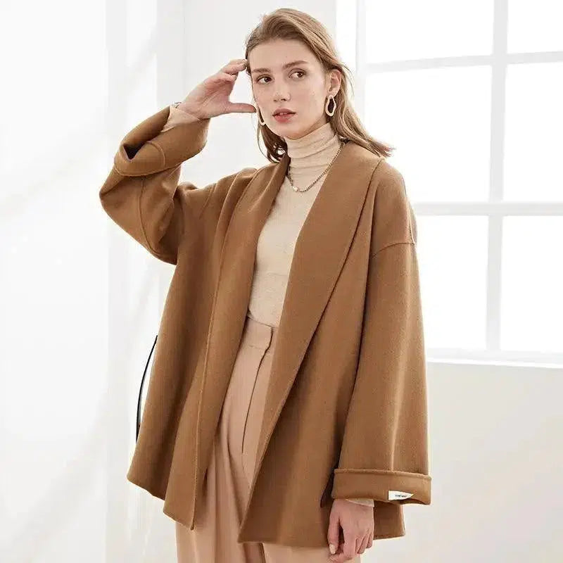 Cheky - Double sided cashmere coat with wool belt