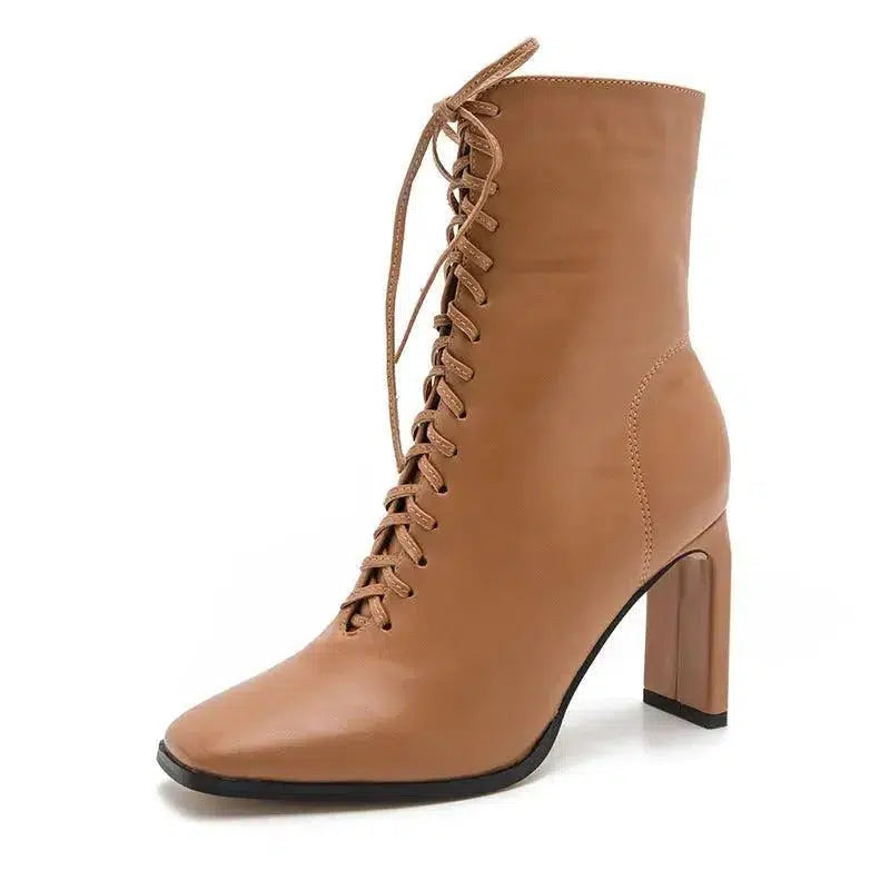 Cheky - European And American Foreign Trade New Front Lacing Heel Boots For Women