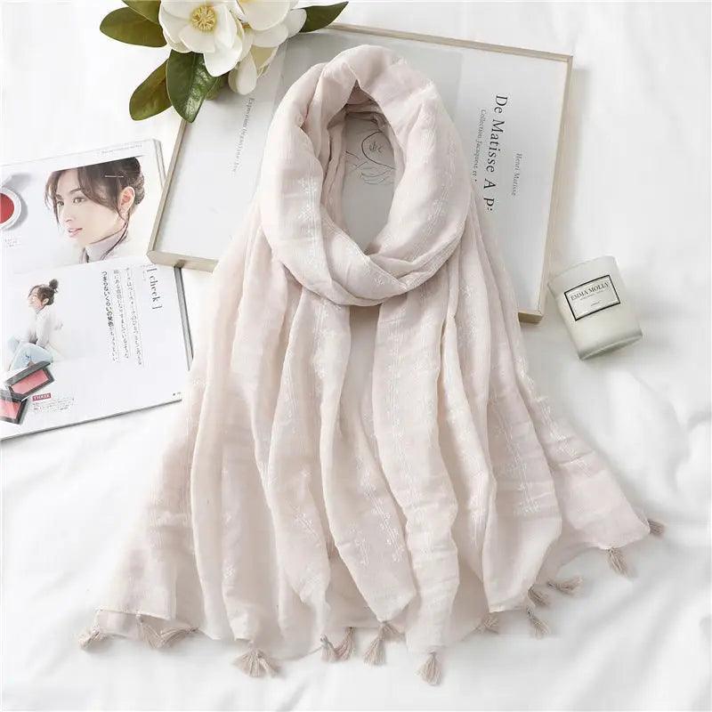 Cheky - Fashion Tassel Cotton Linen Thin Yarn Scarf