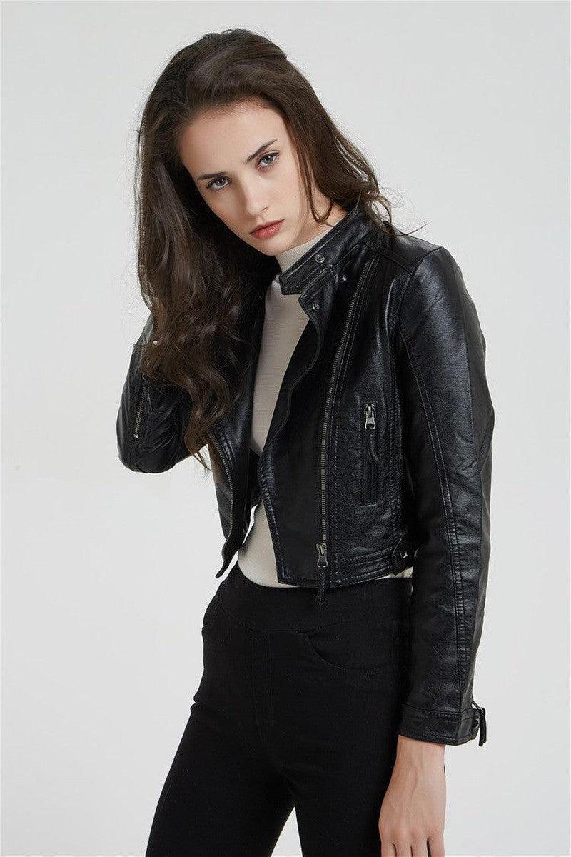 Cheky - Fashion Women's Short Jacket With Washed Leather And Rivets