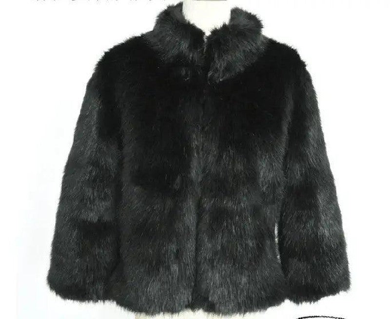 Cheky - Faux Fur Jacket Fox Fur Warm Winter Stand Collar Slim Jacket