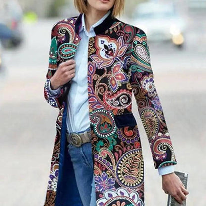 Cheky - Female small printed long sleeve coat lapel