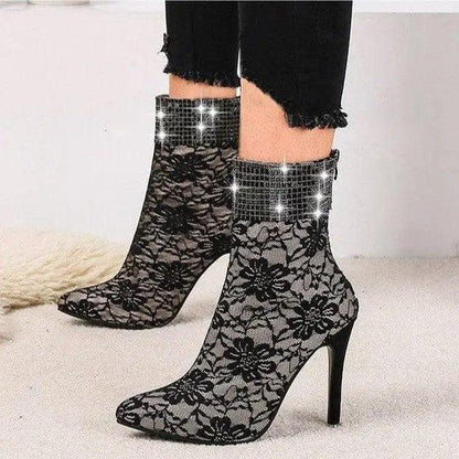 Cheky - Lace mesh fine-heeled medium boots women