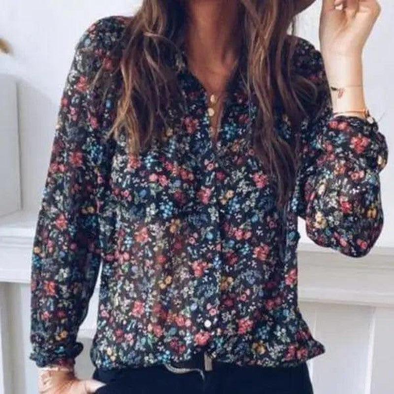 Cheky - Ladies small floral lapel shirt