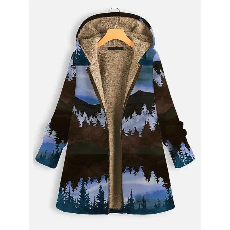 Cheky - Landscape print long sleeve hooded zipper coat