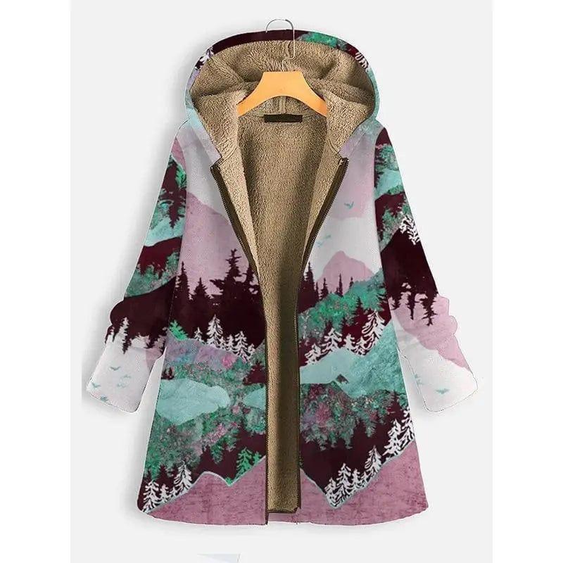 Cheky - Landscape print long sleeve hooded zipper coat