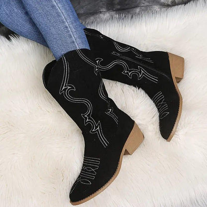 Cheky - Large size low heel women boots WISH women's leather boots