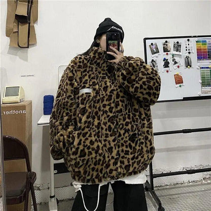 Cheky - Loose Leopard Print Double-sided Trendy Reflective Jacket